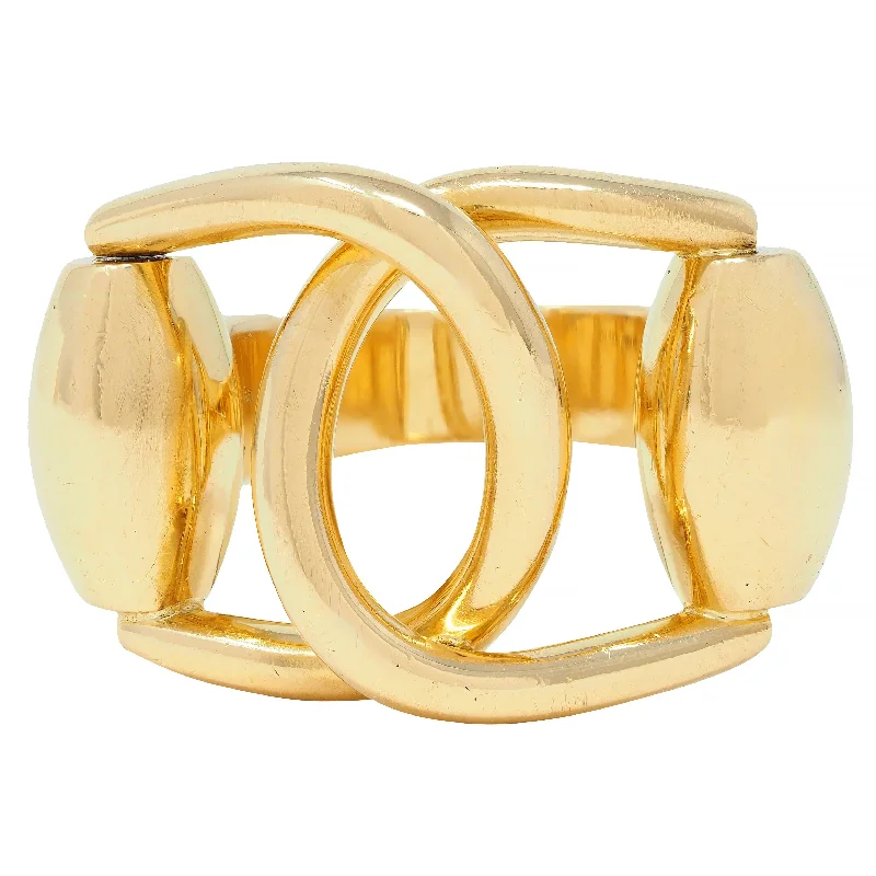 Simple silver ring for women-Gucci 2000's 18 Karat Yellow Gold Vintage Horsebit Interlocking Ring