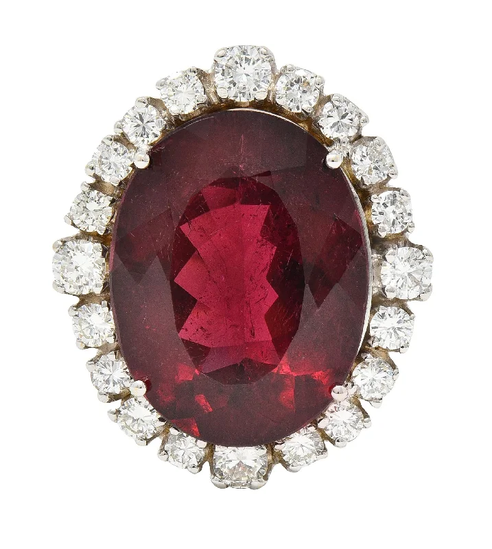 Classic ring for women-Vintage 14.90 CTW Rubellite Diamond 18 Karat White Gold Cluster Cocktail Ring