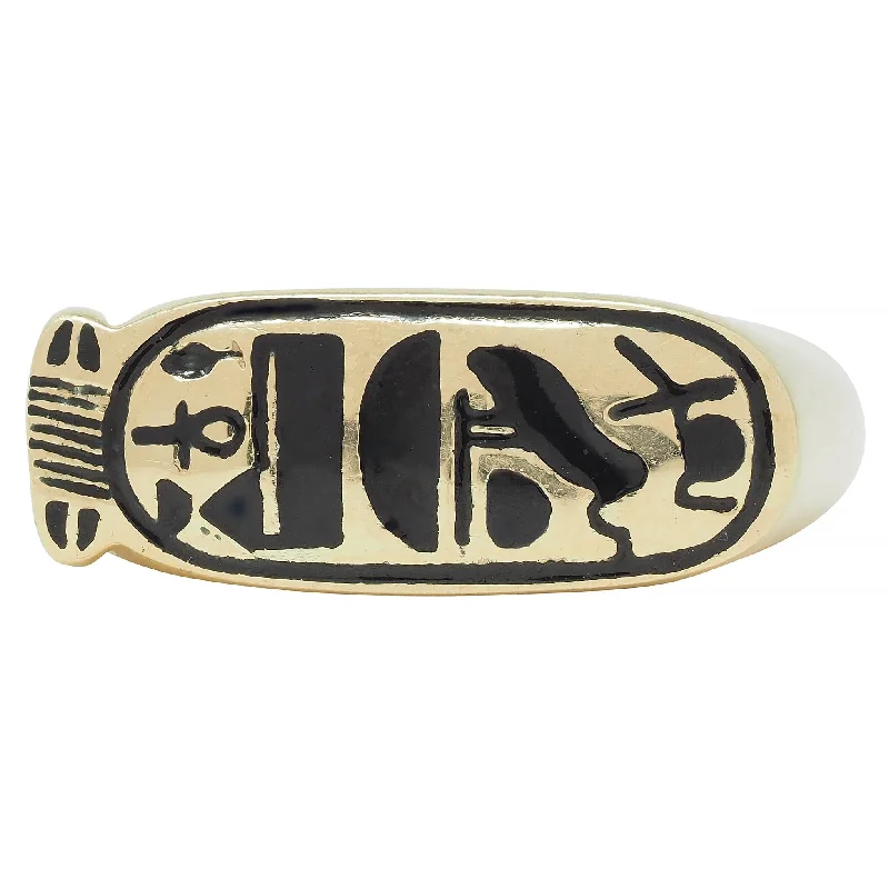 Ring set for women-Contemporary Enamel 14 Karat Yellow Gold Egyptian Revival Cartouche Signet Ring