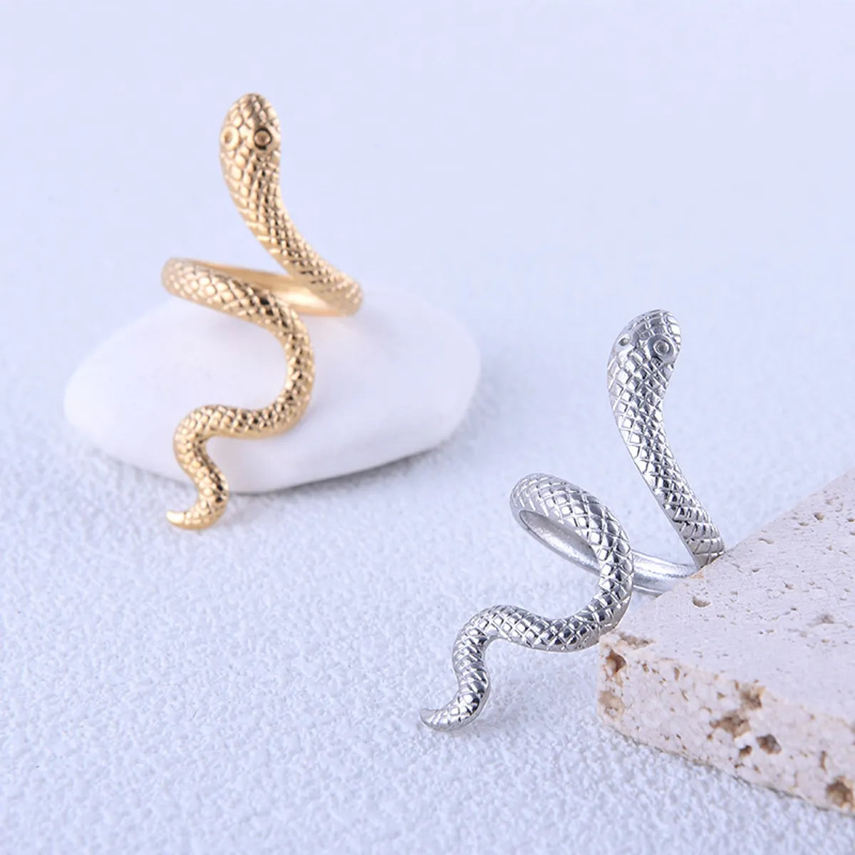 Silver ring for women-Exaggerated Snake Stainless Steel Rings 1 Piece