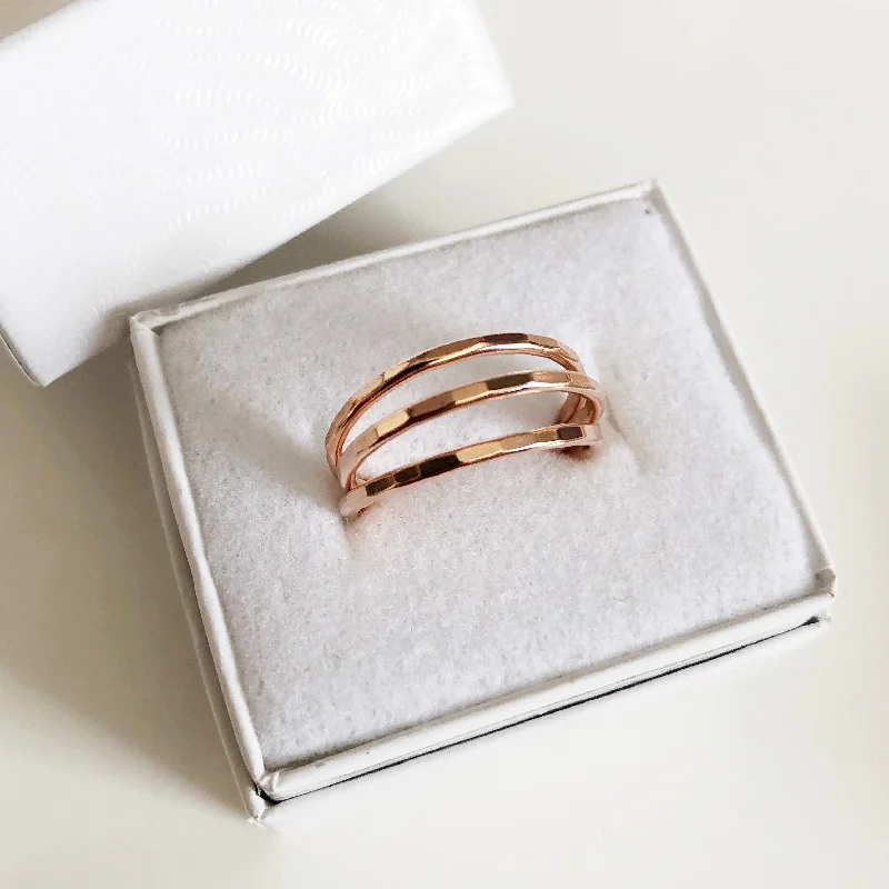 Plain band ring for women-Clara rings (3 rings set) - rose gold (R193)