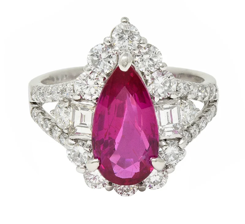 Sapphire ring for women-Contemporary 5.11 CTW Pear Cut Mozambique No Heat Ruby Diamond Ring AGL