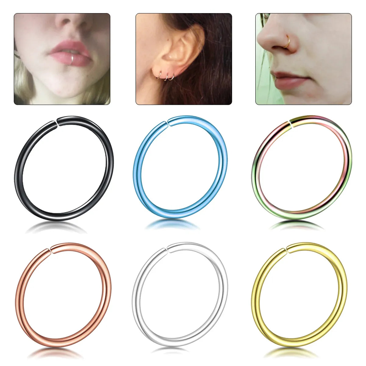 Adjustable gemstone ring for women-Fashion O-Shape Stainless Steel Plating Nose Ring