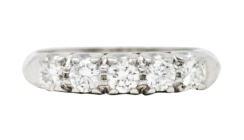 Cocktail ring for women-1950's Mid-Century 0.50 CTW Diamond Platinum Five Stone Fishtail Band Ring