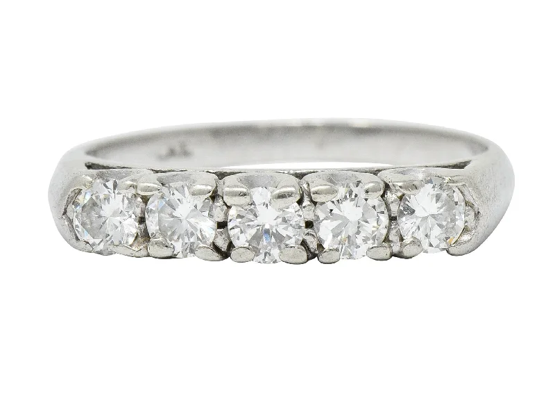 Silver-plated ring for women-1950's Mid-Century 0.75 CTW Diamond Platinum Fishtail Band Ring