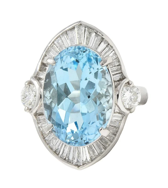 Engagement ring for women-Contemporary 10.32 CTW Aquamarine Diamond Platinum Ballerina Halo Ring