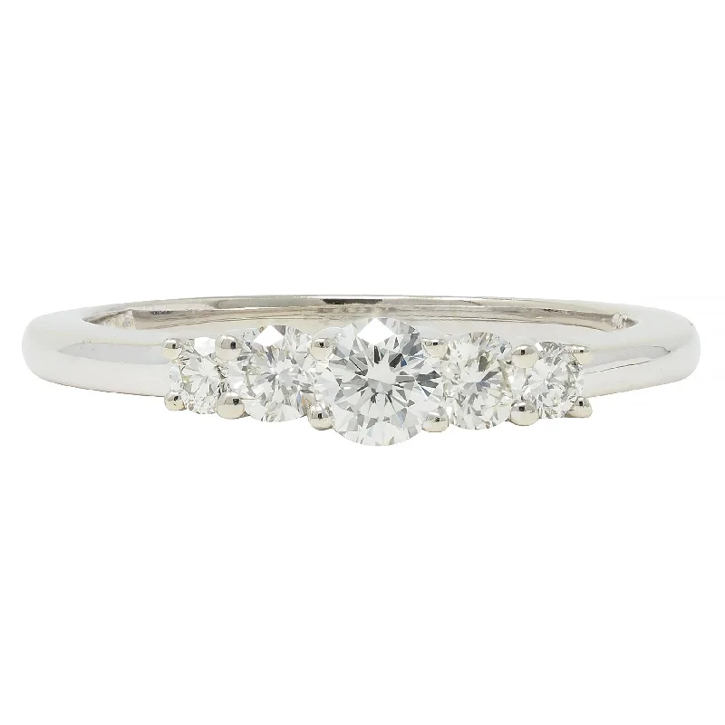 Plain band ring for women-Contemporary 0.50 CTW Diamond 14 Karat White Gold Five Stone Band Ring