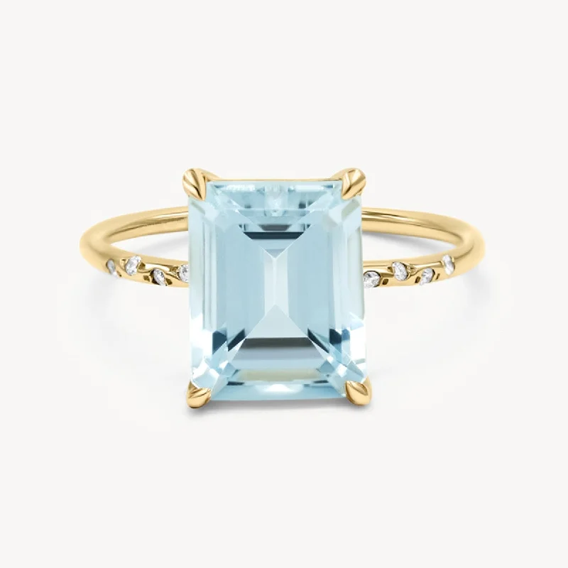 Elegant diamond ring for women-Large Starry Aquamarine Ring