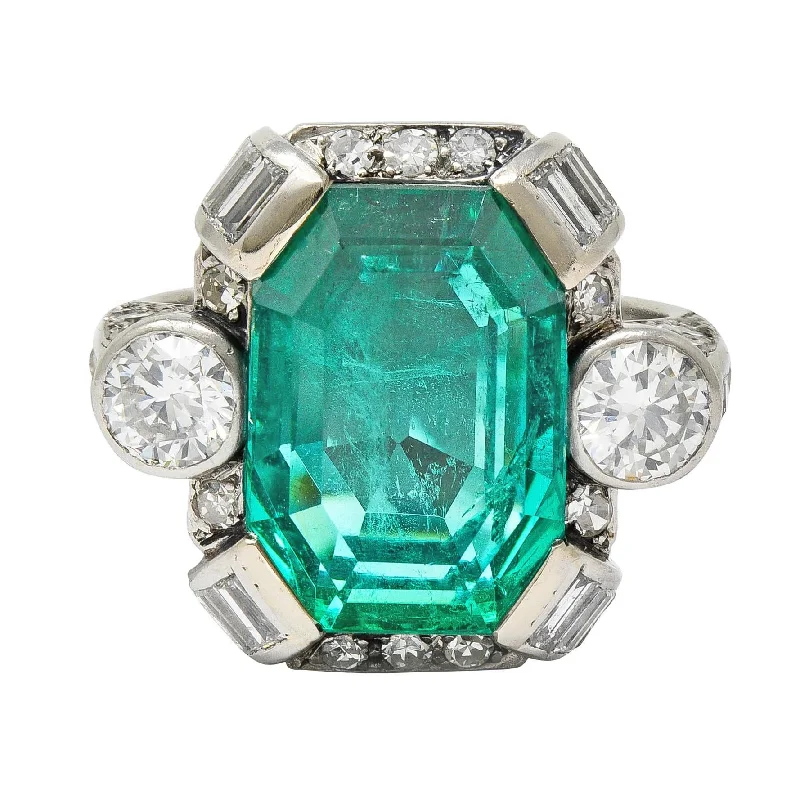 Personalized name ring for women-Mid-Century 9.90 CTW Colombian Emerald Diamond Platinum Vintage Cocktail Ring AGL