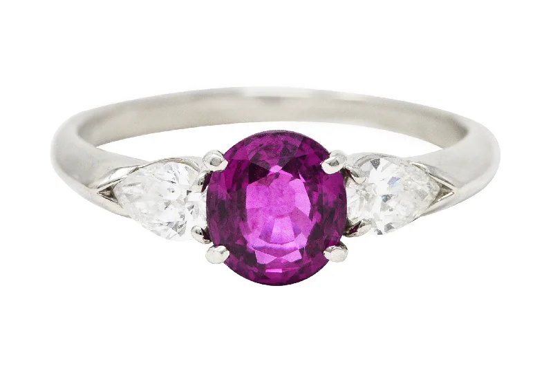 Trendy ring for women-Contemporary 1.60 CTW Pink Sapphire Diamond Platinum Three Stone Ring