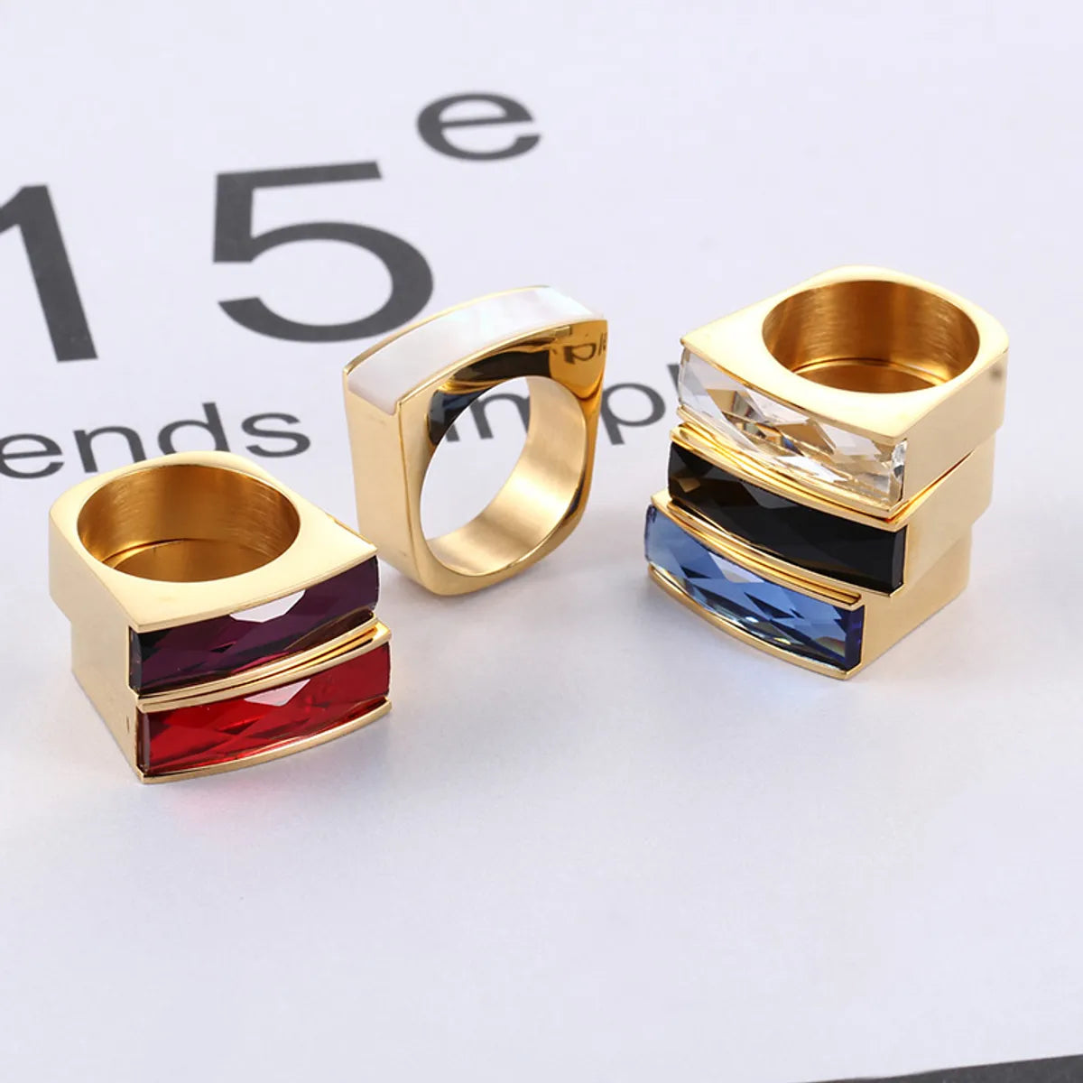 Custom-designed ring for women-1 Piece Fashion Square Stainless Steel Plating Glass Rings