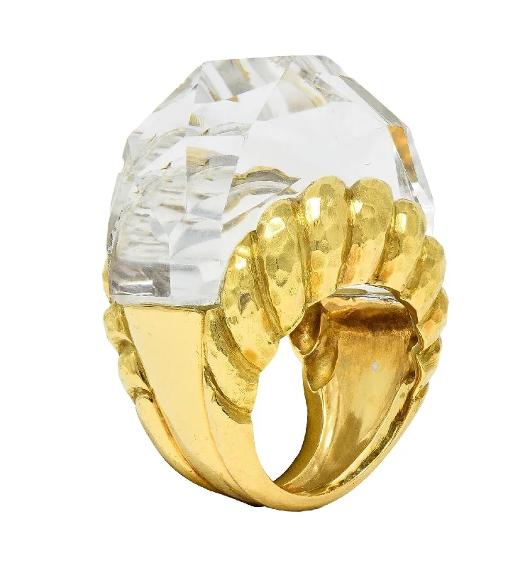 Thin band ring for women-David Webb 1970's Quartz Crystal 18 Karat Gold Vintage Iceberg Statement Ring