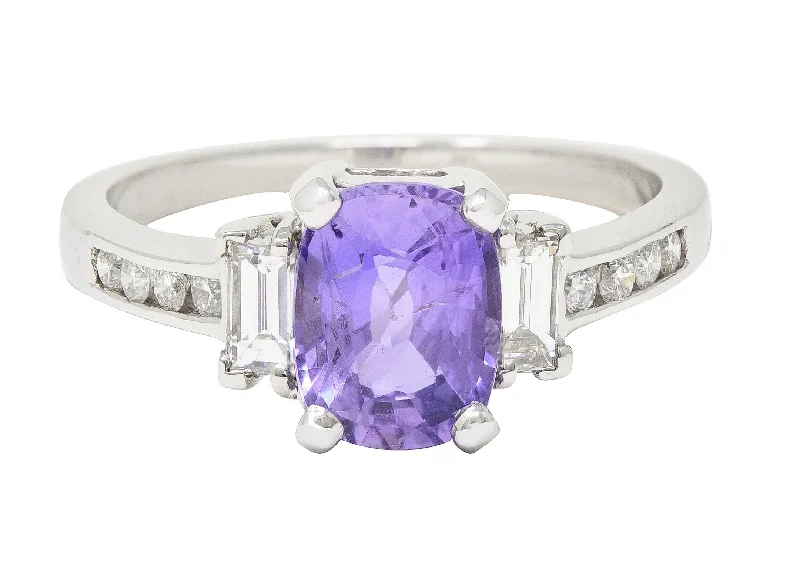 Antique ring for women-Contemporary 3.12 CTW Purple Sapphire Diamond 18 Karat White Gold Gemstone Ring GIA