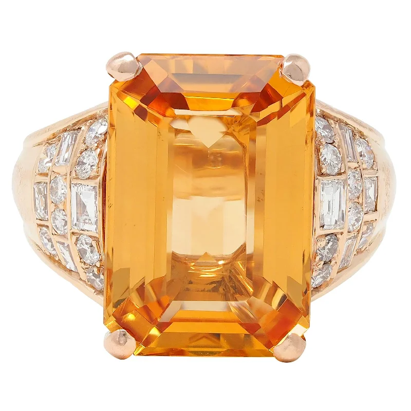 Fancy ring for women-1980's 12.25 CTW Imperial Topaz Diamond 14 Karat Yellow Gold Vintage Cocktail Ring