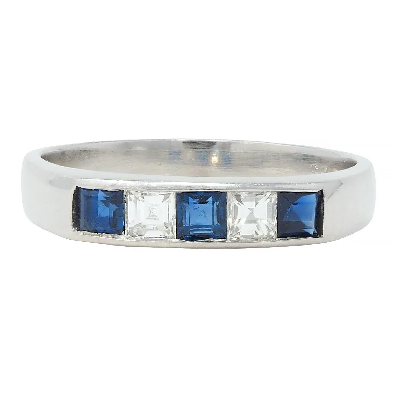 Gothic ring for women-Contemporary 0.63 CTW Sapphire Diamond Square Step Cut Platinum Band Ring