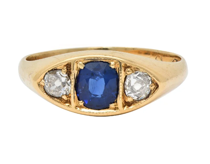 Sterling silver ring for women-Vintage 1960s 1.09 CTW Sapphire Diamond 14 Karat Gold Marquise Three Stone Ring