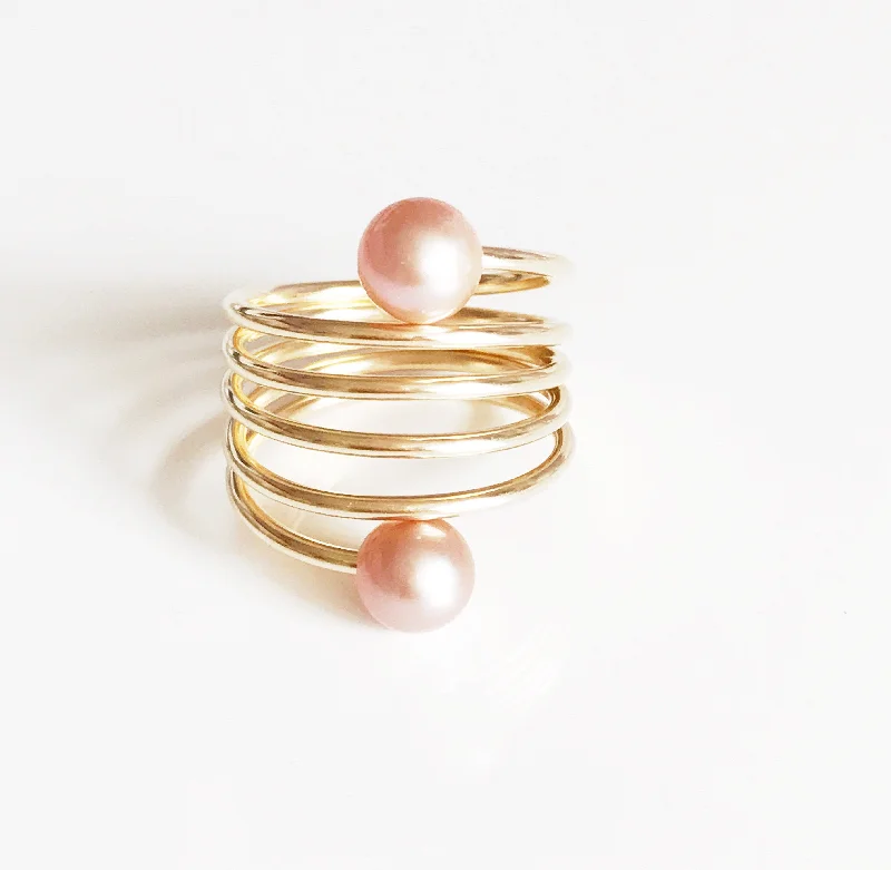 Classic wedding ring for women-Ring CAMILA - pink pearls (R160)