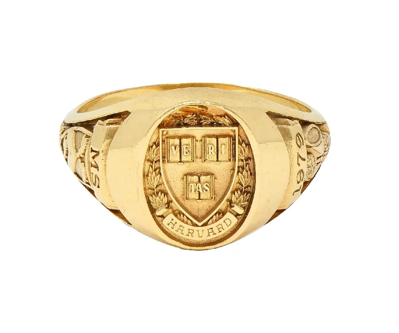 Oval ring for women-1979 14 Karat Yellow Gold Vintage Harvard Intaglio Signet Class Unisex Ring