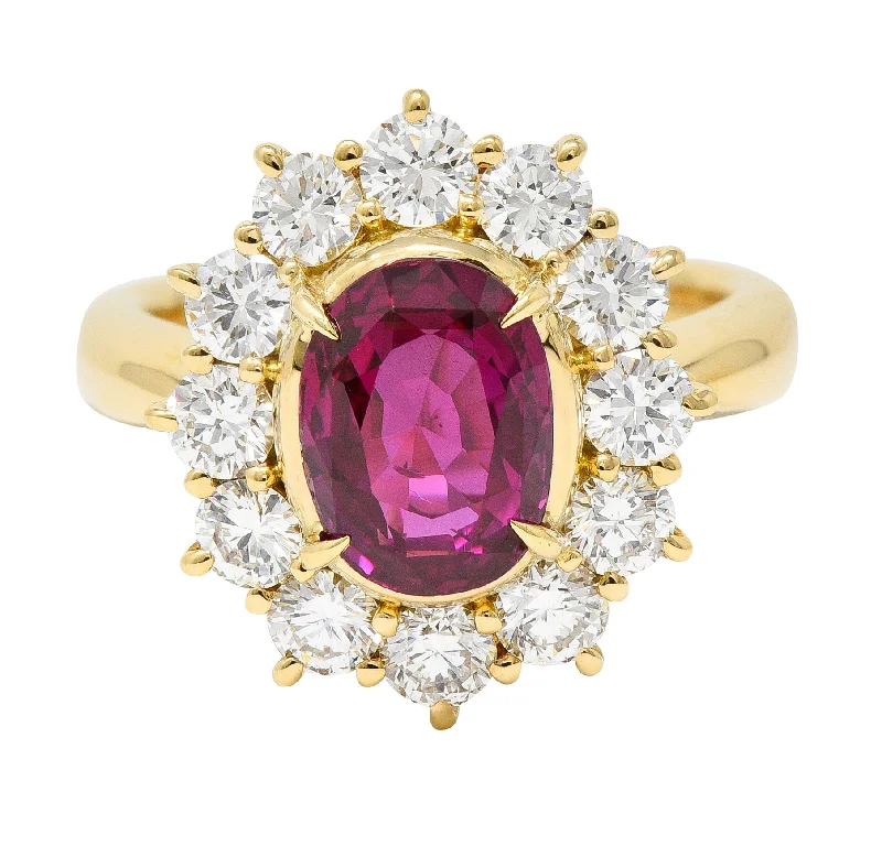 Elegant diamond ring for women-Contemporary 4.28 CTW Oval Step Cut Ruby Diamond 18 Karat Yellow Gold Halo Ring GIA