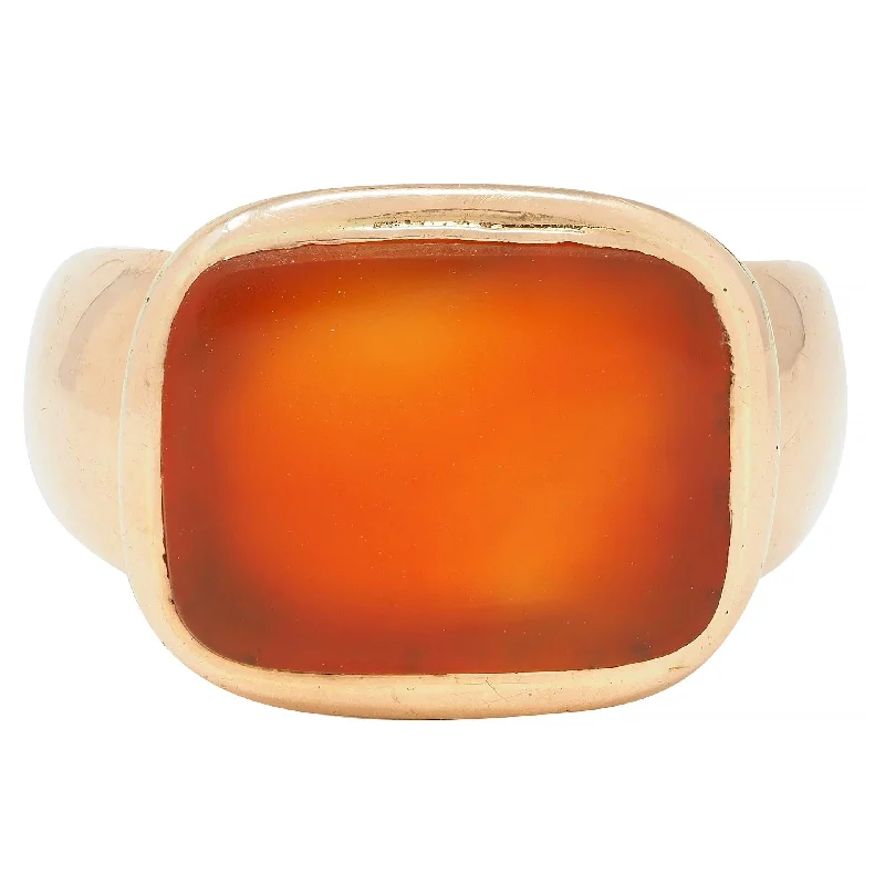 Silver ring for women-Victorian Carnelian 14 Karat Rose Gold Antique Unisex Signet Ring