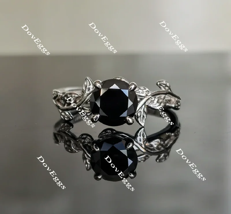 Chunky ring for women-Doveggs round flower art deco black moissanite ring