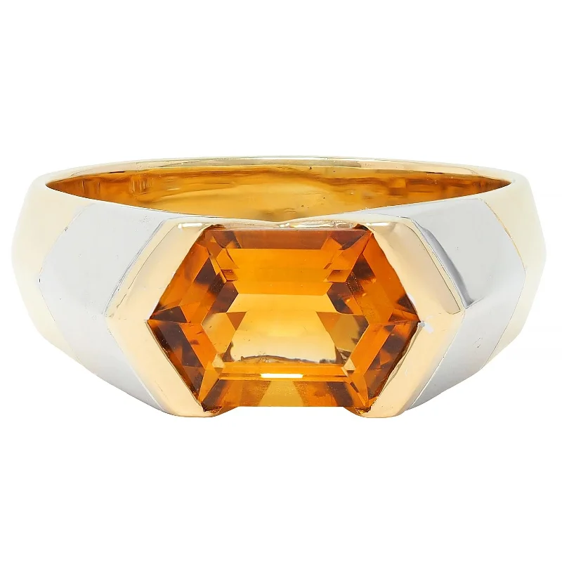 Cocktail ring for women-Marina B. 1980's 2.15 CTW Citrine 18 Karat Two-Tone Gold Vintage Chevron Ring