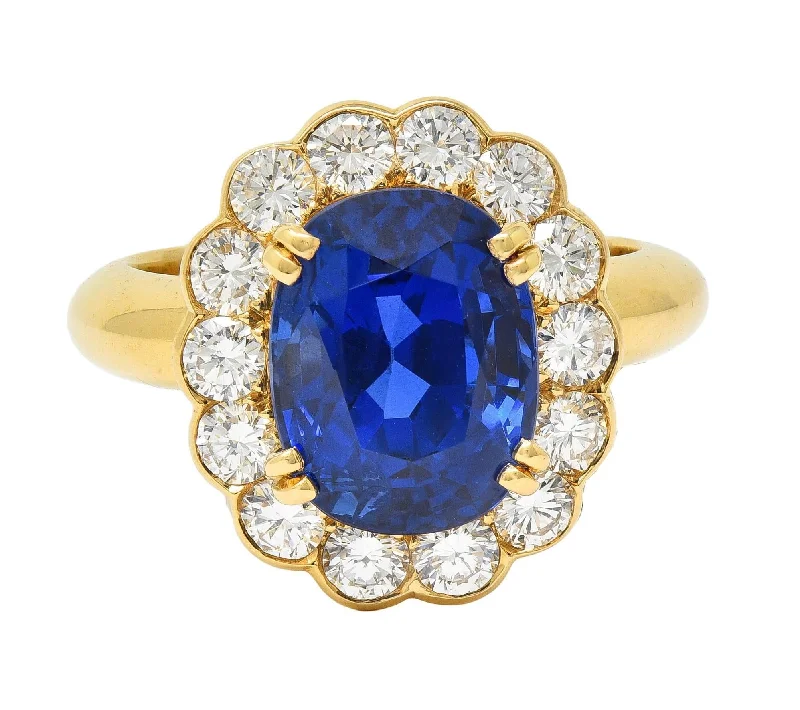 Big ring for women-Van Cleef & Arpels French 7.05 CTW No Heat Burma Sapphire Diamond 18K Gold Ring GGL