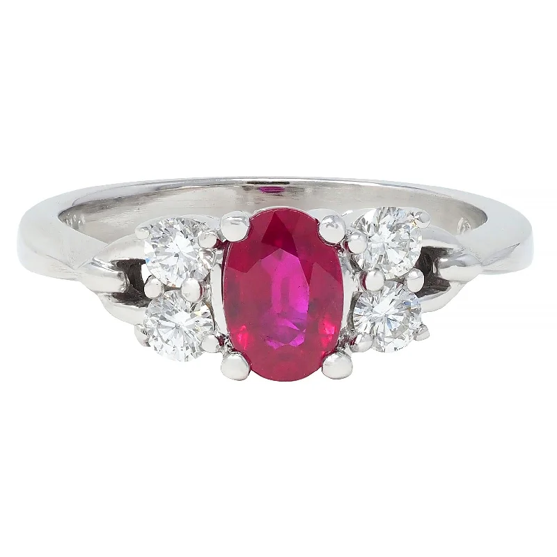 Fancy ring for women-Contemporary 1.20 CTW Ruby Diamond 18 Karat White Gold Buckle Ring