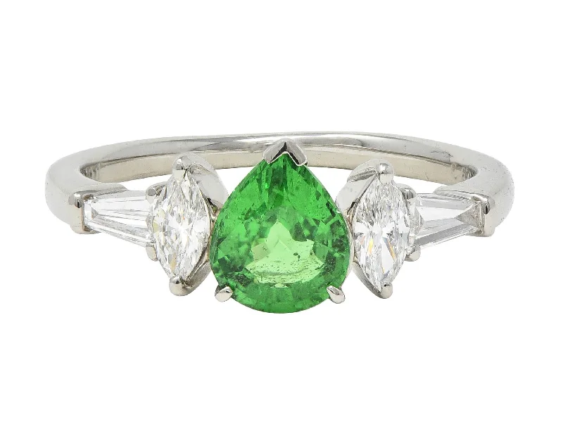 Casual ring for women-Contemporary 1.38 CTW Tsavorite Garnet Diamond Platinum Five Stone Ring