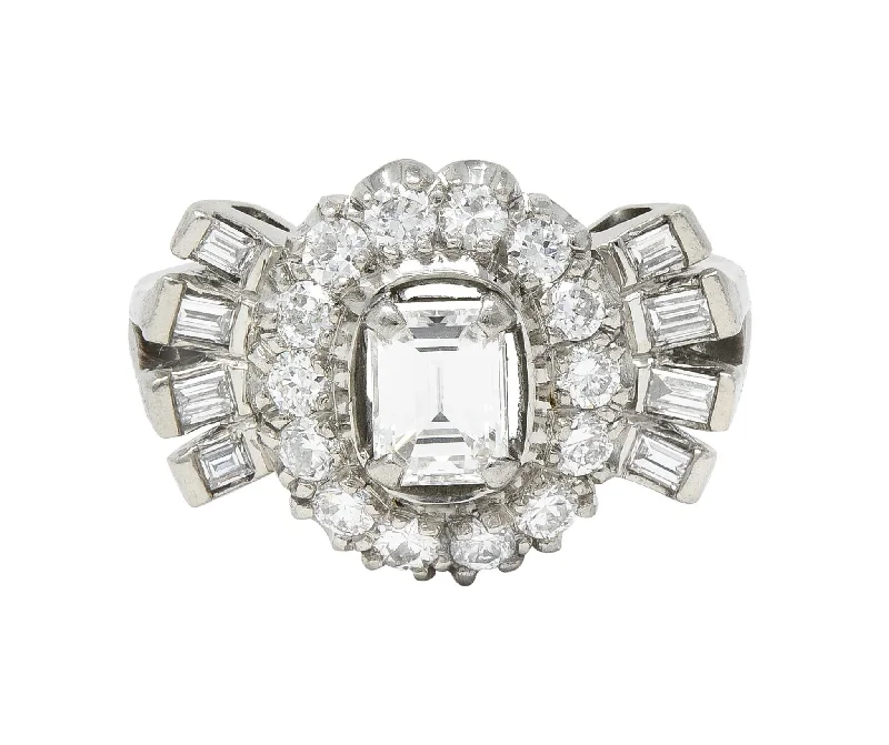 Stylish ring for women-Mid-Century Erwin Reu 1.52 CTW Emerald Cut Diamond Bowtie Vintage Dinner Ring