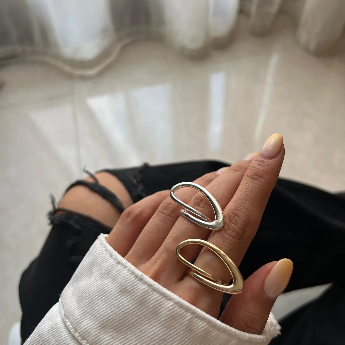 Ring set for women-Wholesale Jewelry IG Style Geometric 316 Stainless Steel  18K Gold Plated Plating Open Rings