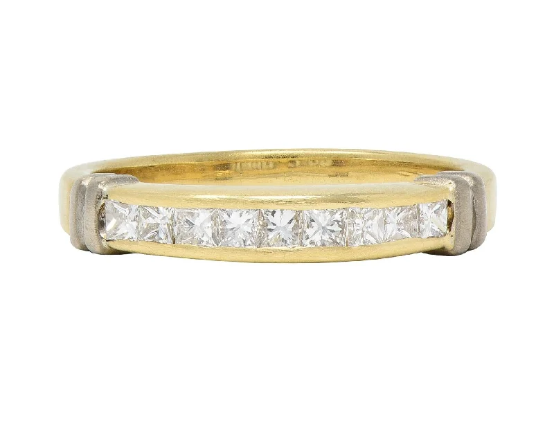 Big diamond ring for women-Vintage 0.45 CTW Princess Diamond 14K Two-Tone Gold Channel Band Ring