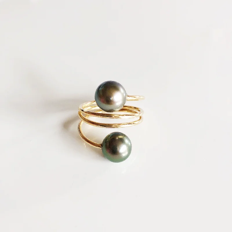 Simple diamond ring for women-Ring IHILANI- tahitian pearls (R166)