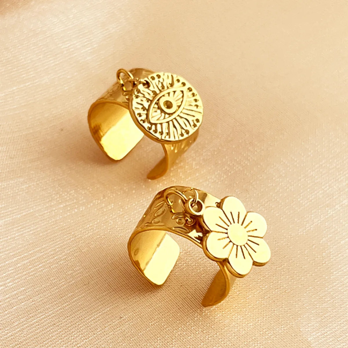 Boho ring for women-Wholesale Jewelry Tropical Simple Style Eye Solid Color Flower 304 Stainless Steel 18K Gold Plated Plating Charm Rings