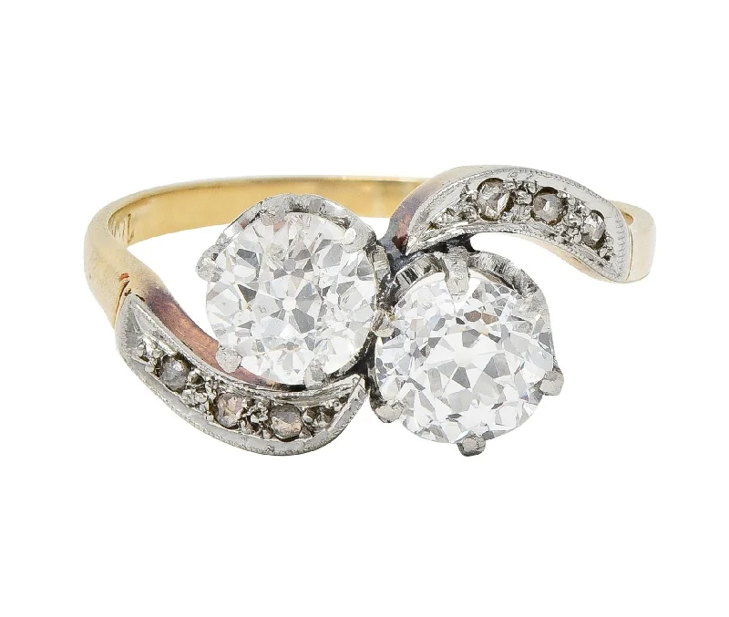 Eternity ring for women-Edwardian 1.74 CTW Old Mine Cut Diamond Platinum 18 Karat Yellow Gold Ring