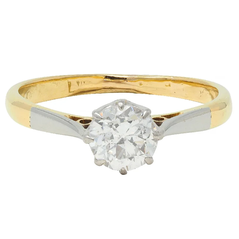 Designer gold ring for women-Edwardian 0.55 CTW Old European Cut Diamond Platinum 18 Karat Antique Ring