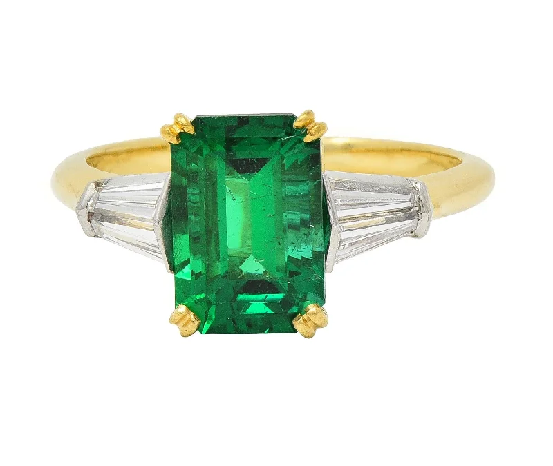 Sapphire ring for women-Tiffany & Co. 1990's 3.15 CTW Emerald Diamond Platinum 18 Karat Yellow Gold Vintage Ring AGL