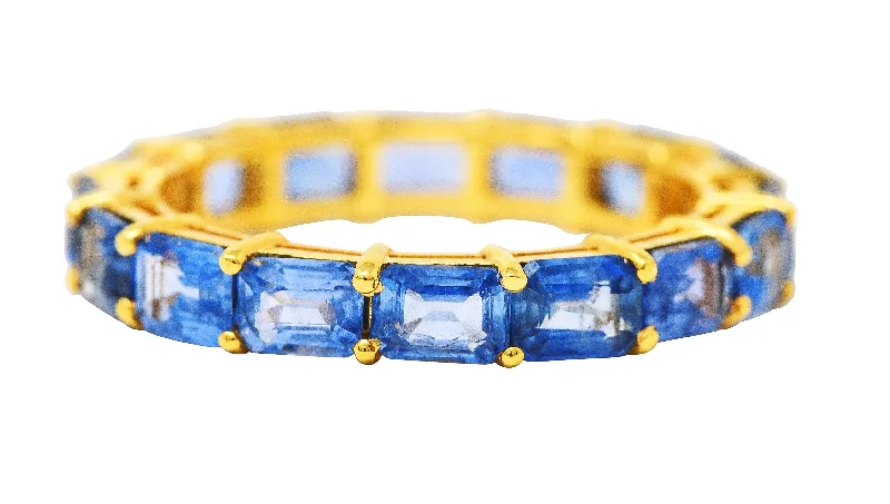 Stylish diamond ring for women-Contemporary 4.80 CTW Emerald Cut Sapphire 18 Karat Yellow Gold Eternity Band Ring