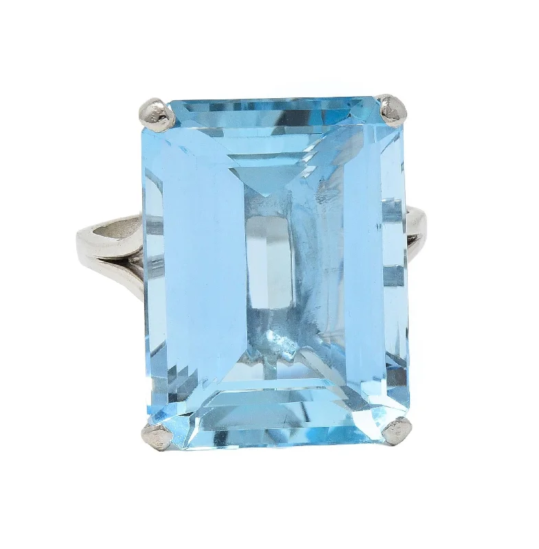 Birthstone ring for women-Mid-Century 20.65 CTW Aquamarine Platinum Vintage Cocktail Ring