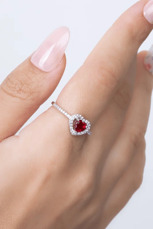 Bangle ring for women-Zircon Red Heart (01) Ring