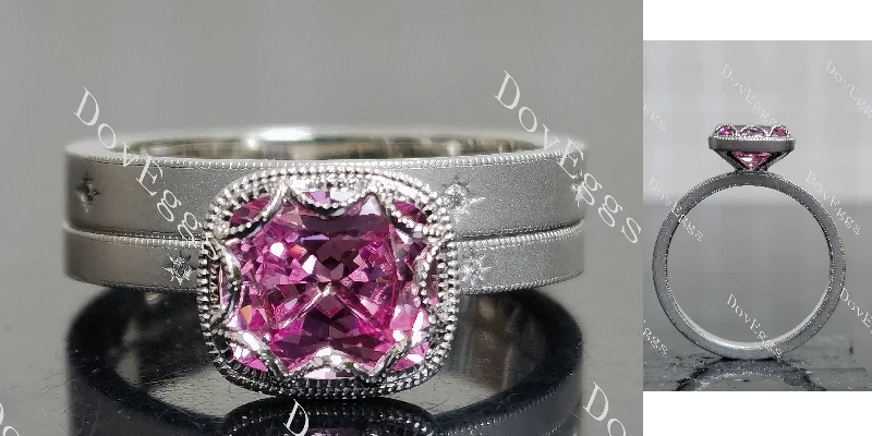 Unique gemstone ring for women-Doveggs cushion bezel colored gem bridal set (2 rings)