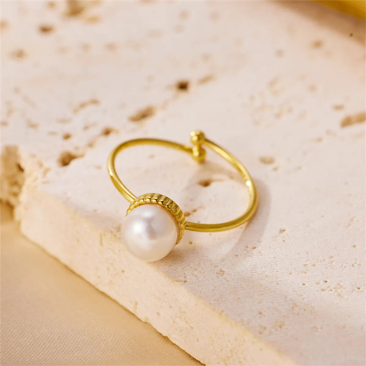 Wide band ring for women-Wholesale Jewelry Casual Simple Style Classic Style Geometric 304 Stainless Steel Pearl 18K Gold Plated Plating Inlay Open Rings