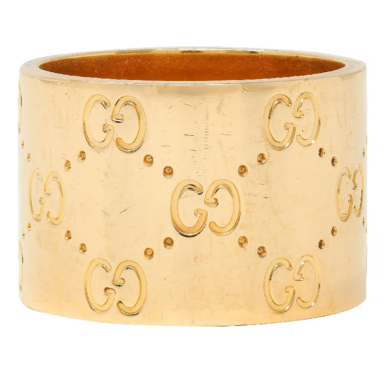 Bold fashion ring for women-Gucci Contemporary 18 Karat Yellow Gold Icon Wide Band Ring