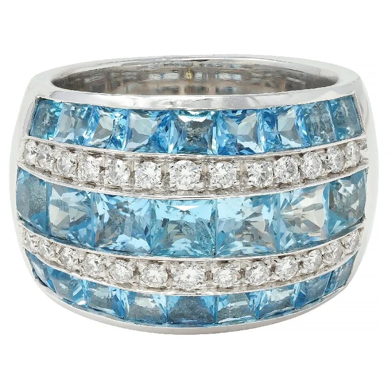 Adjustable band ring for women-Contemporary 5.40 CTW Aquamarine Diamond 18 Karat White Gold Band Ring