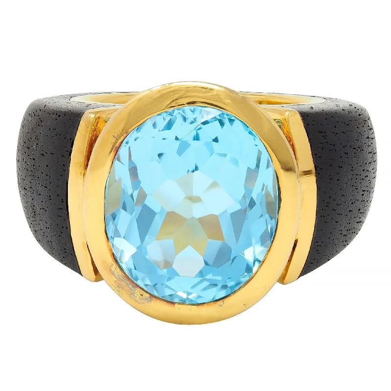 Minimalist ring for women-Lotus Arts de Vivre 11.95 CT Topaz Dark Wood 18 Karat Gold Floating Cocktail Ring