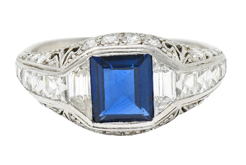 Ring set for women-Tiffany & Co. Art Deco Sapphire Diamond Platinum Vintage Dinner Ring