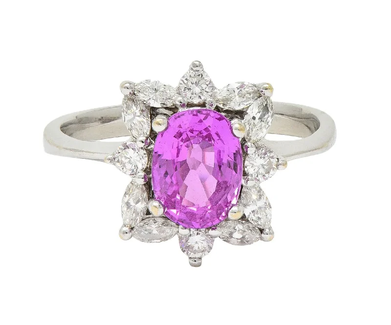 Opal ring for women-Contemporary 2.35 CTW No Heat Pink Sapphire Diamond Platinum Halo Ring GIA