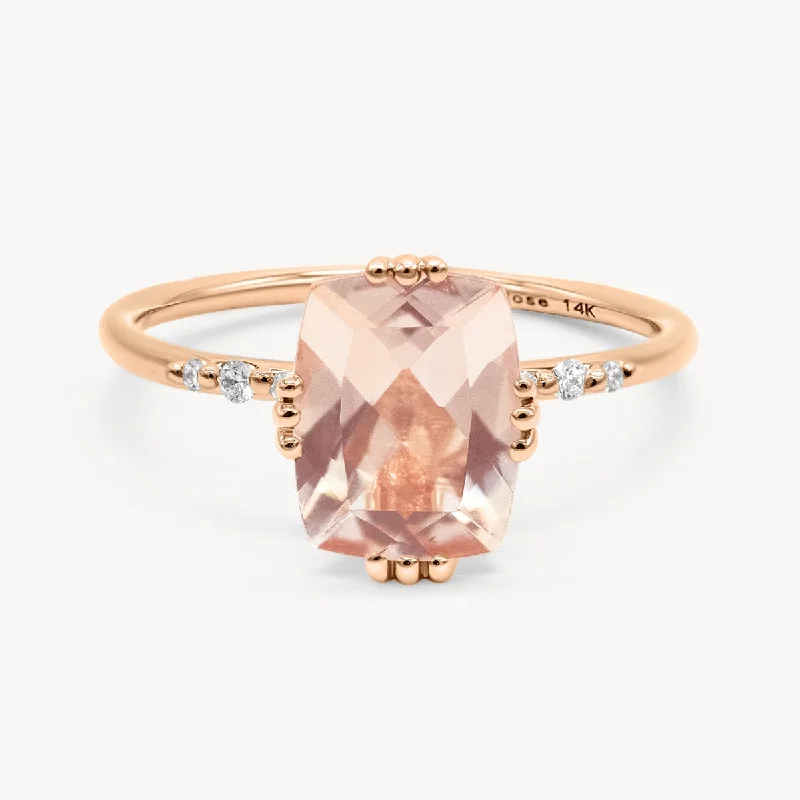 Casual ring for women-Starry Cushion Morganite Ring