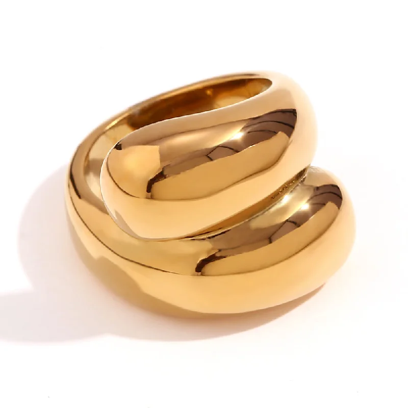 Exaggerated Double-Layer round Head Ring-Gold