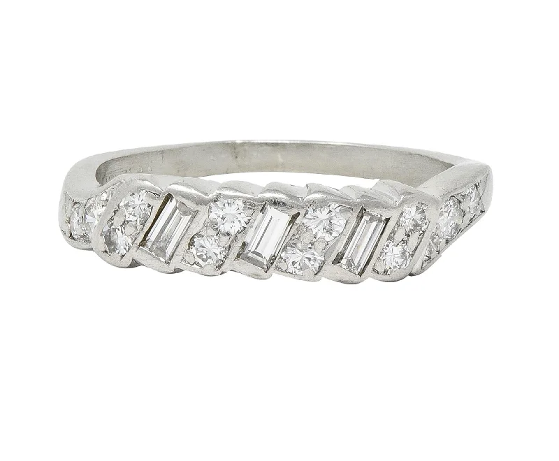 Fancy ring for women-Mid-Century 0.62 CTW Diamond Platinum Ribbon Vintage Band Ring